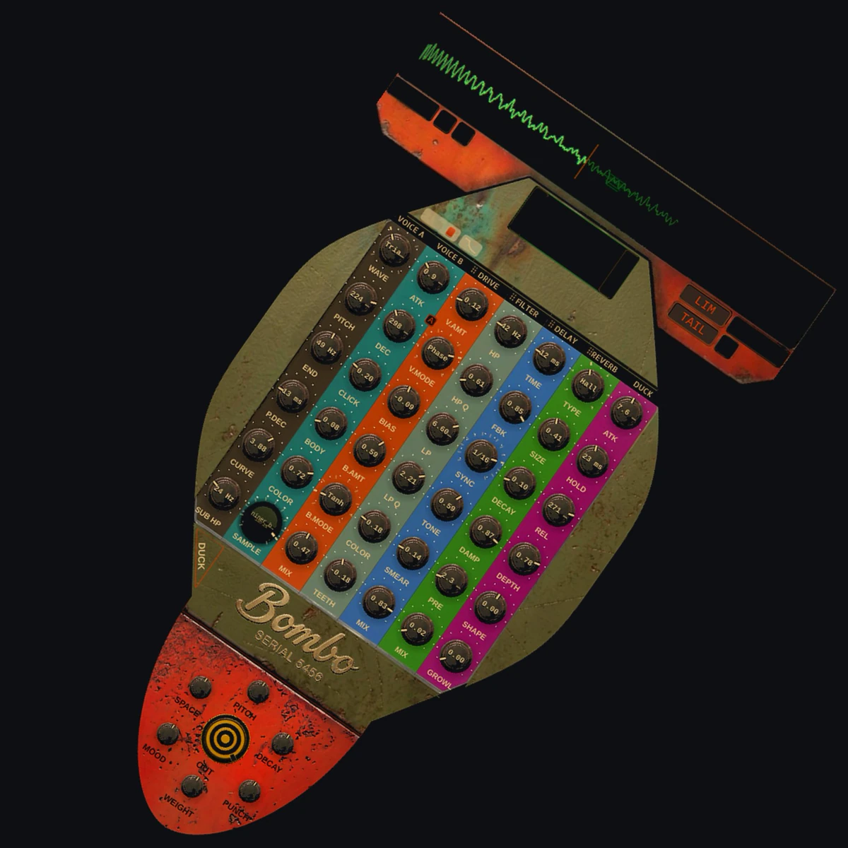 Bombo - kick-drum synthesizer, scope lit